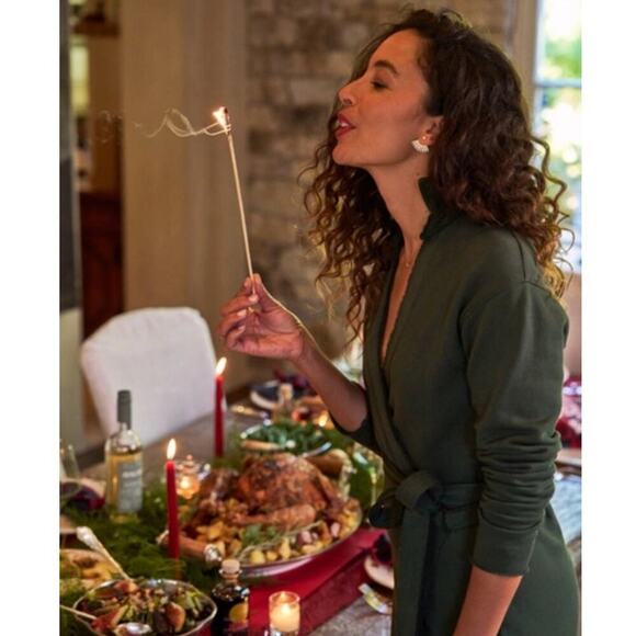 Frank & Eileen Willa Long Sleeve Triple Fleece Wrap Dress In Evergreen Small - Picture 6 of 16